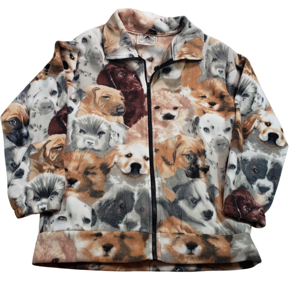 Black Mountain Fleece Jacket Dog Print Full Zip Warm‎ Cozy Casual Size S